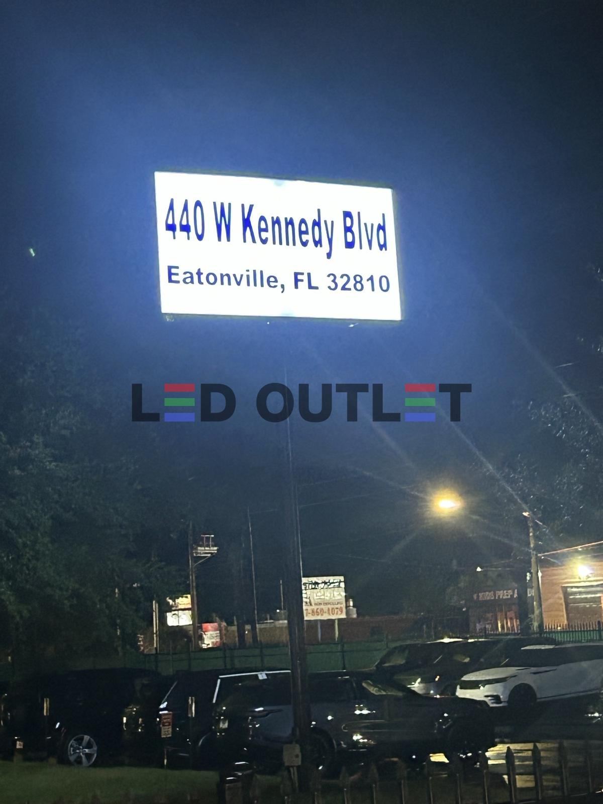 Pylon sign lit at night after LED retrofit, Eatonville FL